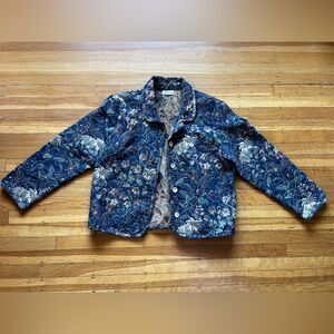 Vintage cottagecore Coldwater Creek boxy brocade floral jacket M L cotton blue